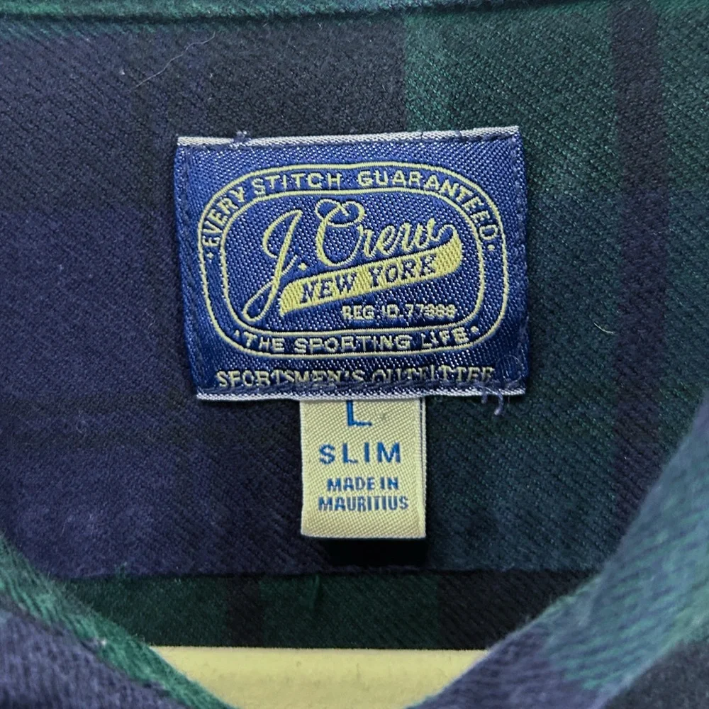 J. Crew 100% Cotton Blue Green Button Down Flannel Shirt Large Slim Preppy